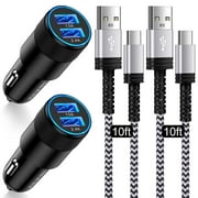Car Charger Adapter Usb C,AILKIN Set of 4PACK Car Charger for Android Type C Car Charger Fast Charging Cigarette Lighter Adapter with 2PACK Usb Type C Charging Cable 10ft